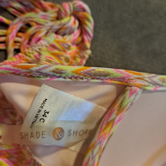 Shade & Shore Sun Coast Cheeky Tassel Bikini-Pink Chrevron Small & 34C NWOT - Picture 9 of 9